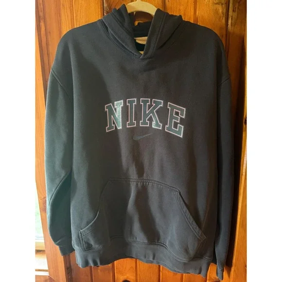 Vintage Nike Hoodie Pullover Sweatshirt Gray Spell Out Logo Athleisure Size XL - Picture 1 of 5